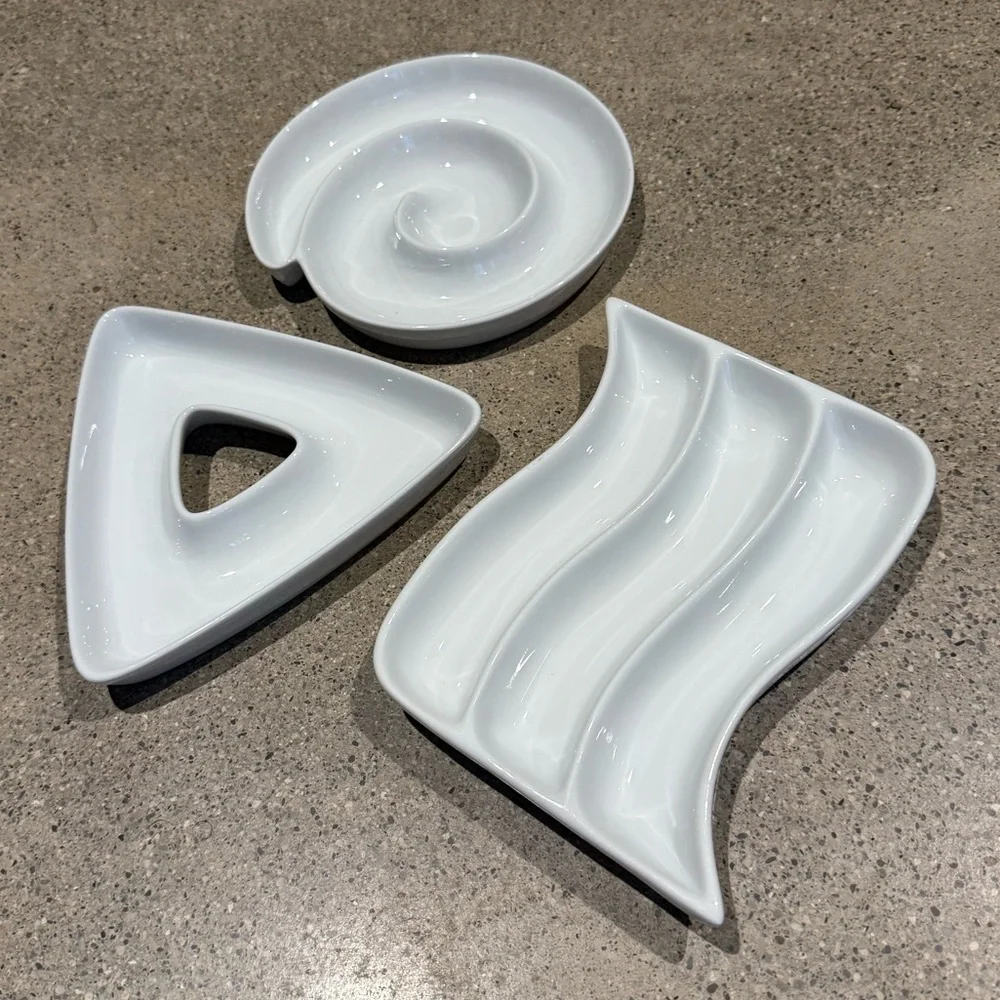 Crate & Barrel Modern White Porcelain Appetizer Trinket Dishes